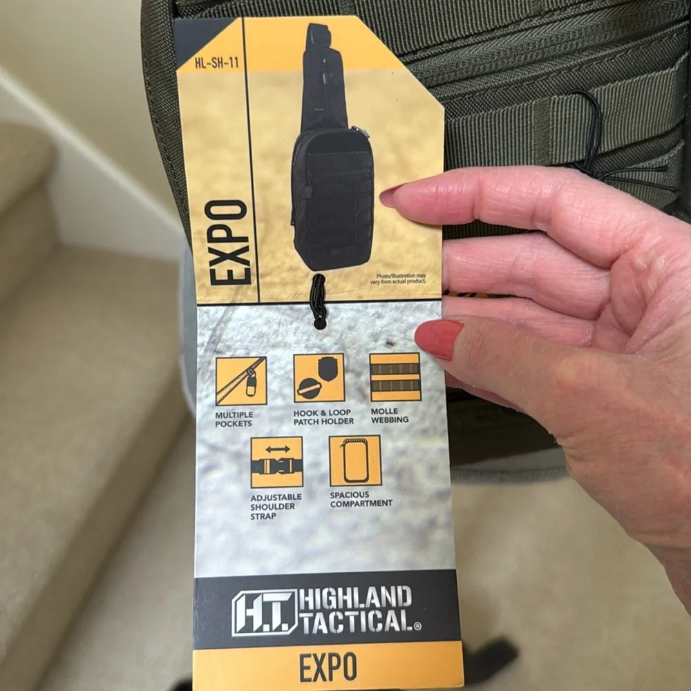 Tactical Sling Bag - Olive Green. Multiple pockets. Spacious compartments.
